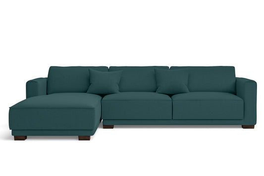 Barletta 4 Seater Left Hand Facing Chaise Lounge Corner Sofa Teal Linen Fabric