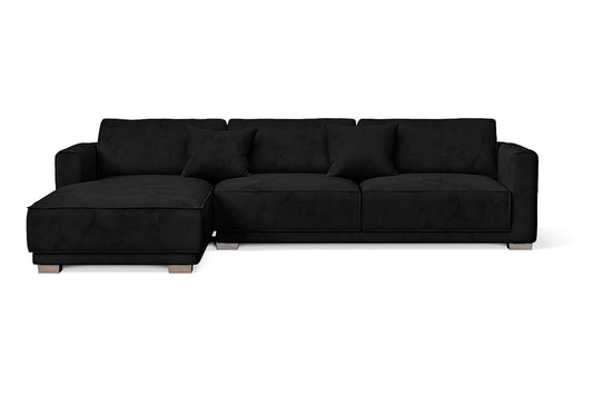 Barletta 4 Seater Left Hand Facing Chaise Lounge Corner Sofa Black Velvet