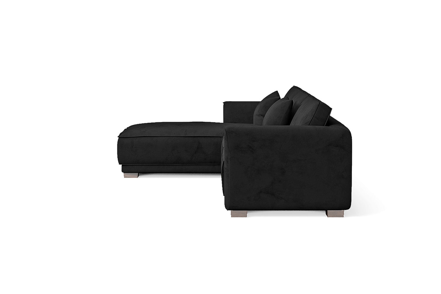 Barletta 4 Seater Left Hand Facing Chaise Lounge Corner Sofa Black Velvet