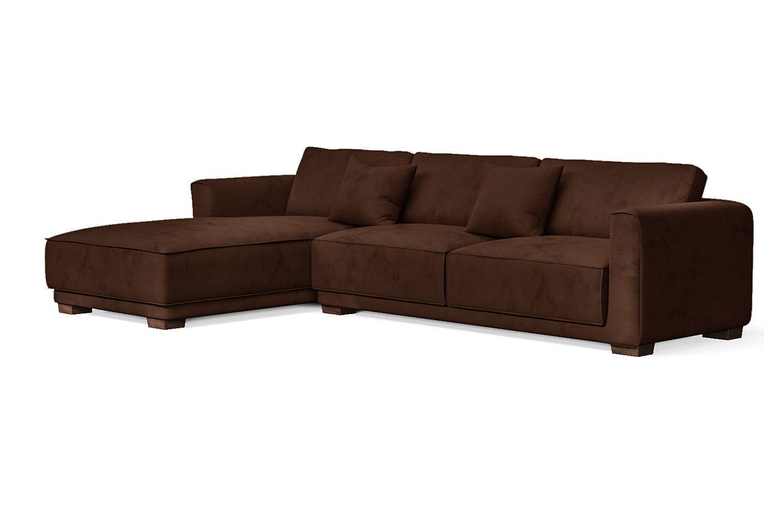 Barletta 4 Seater Left Hand Facing Chaise Lounge Corner Sofa Coffee Brown Velvet