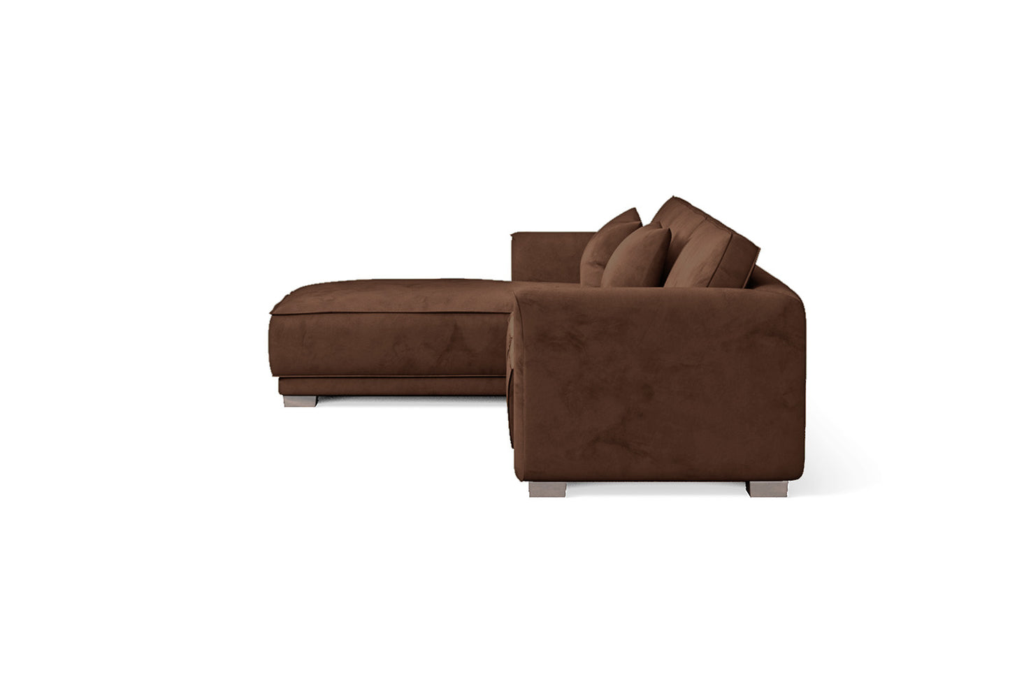 Barletta 4 Seater Left Hand Facing Chaise Lounge Corner Sofa Coffee Brown Velvet