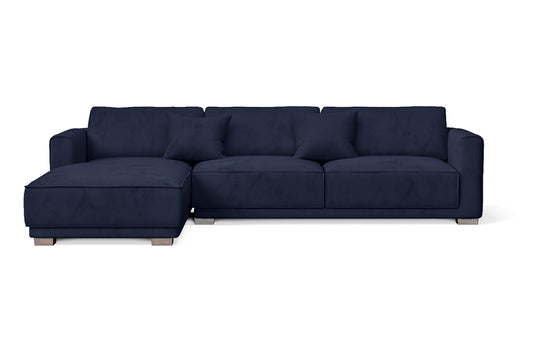 Barletta 4 Seater Left Hand Facing Chaise Lounge Corner Sofa Dark Blue Velvet