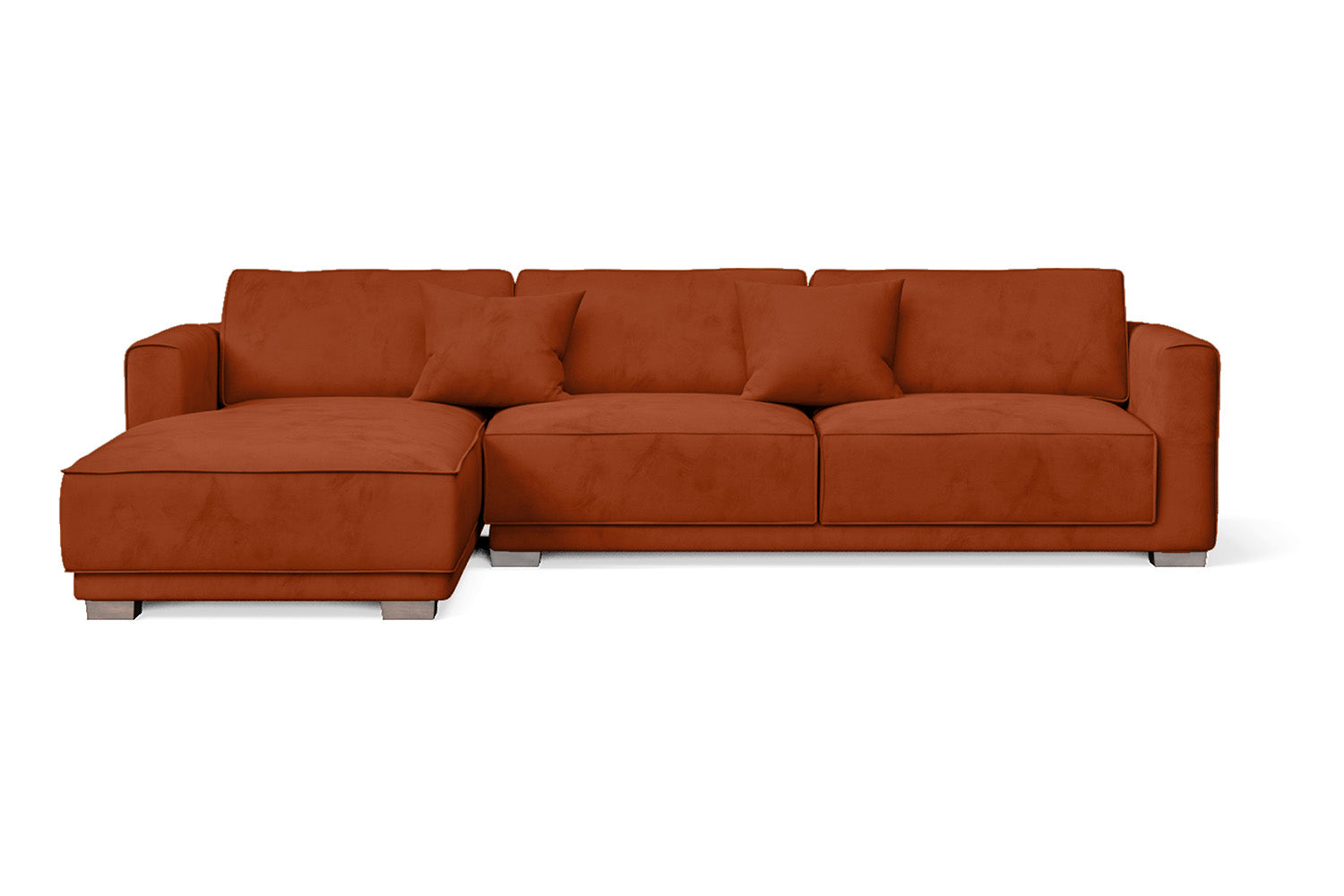 Barletta 4 Seater Left Hand Facing Chaise Lounge Corner Sofa Orange Velvet