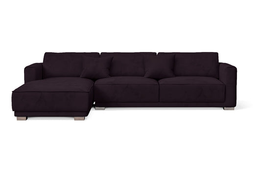 Barletta 4 Seater Left Hand Facing Chaise Lounge Corner Sofa Purple Velvet