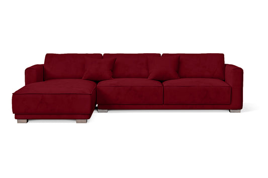 Barletta 4 Seater Left Hand Facing Chaise Lounge Corner Sofa Red Velvet