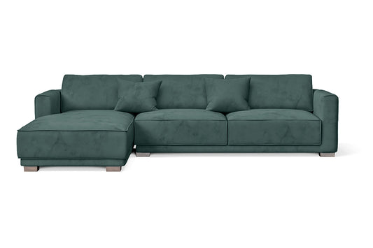 Barletta 4 Seater Left Hand Facing Chaise Lounge Corner Sofa Teal Velvet