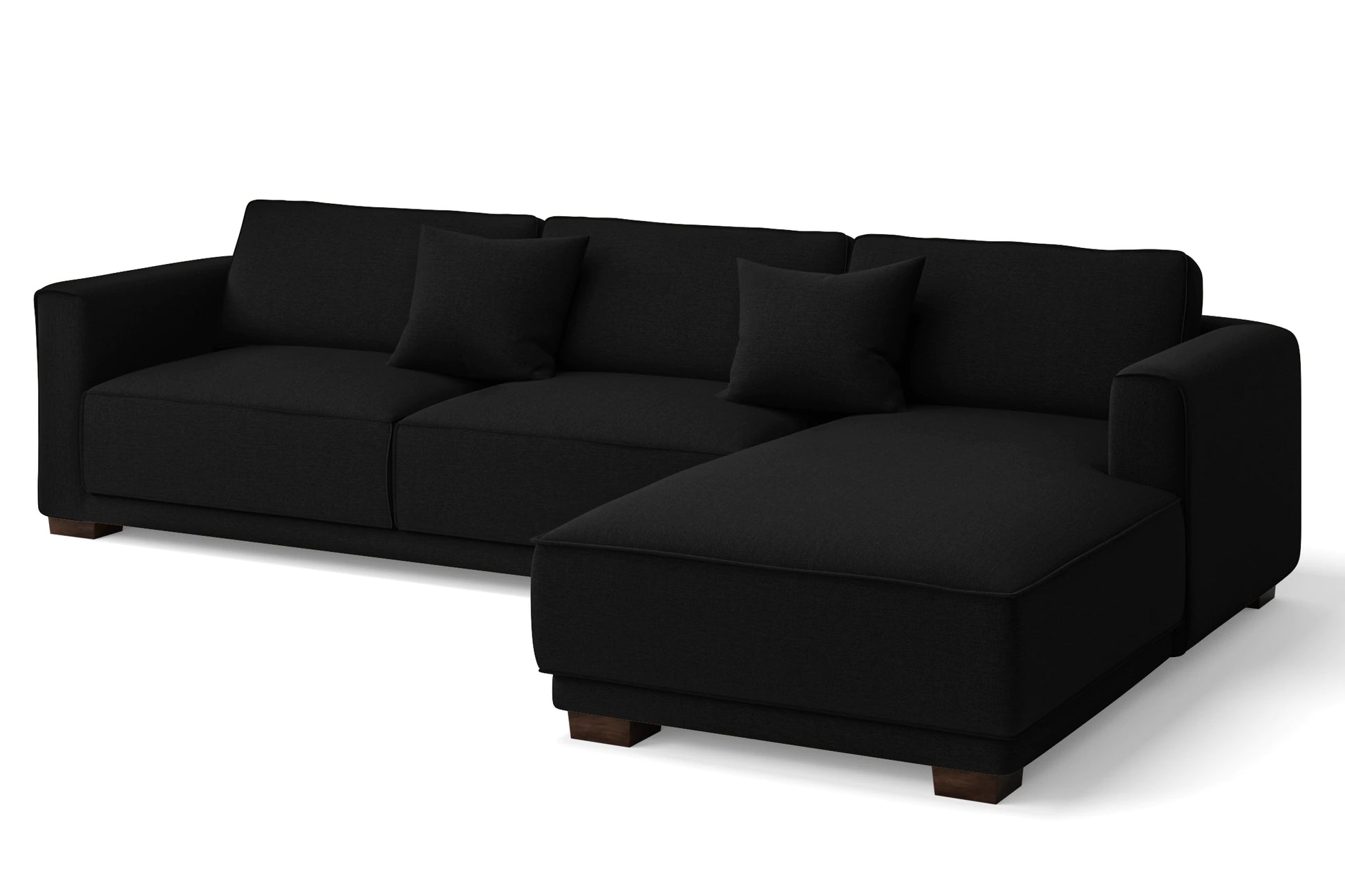 Barletta 4 Seater Right Hand Facing Chaise Lounge Corner Sofa Black Linen Fabric