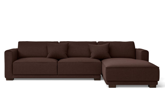 Barletta 4 Seater Right Hand Facing Chaise Lounge Corner Sofa Coffee Brown Linen Fabric