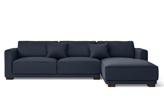 Barletta 4 Seater Right Hand Facing Chaise Lounge Corner Sofa Dark Blue Linen Fabric