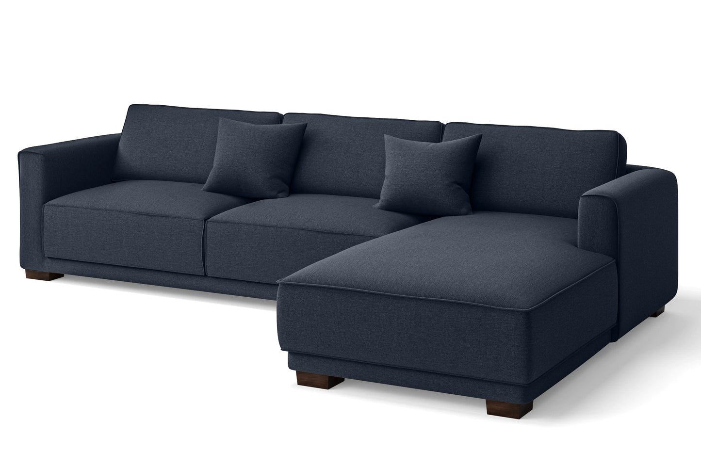 Barletta 4 Seater Right Hand Facing Chaise Lounge Corner Sofa Dark Blue Linen Fabric