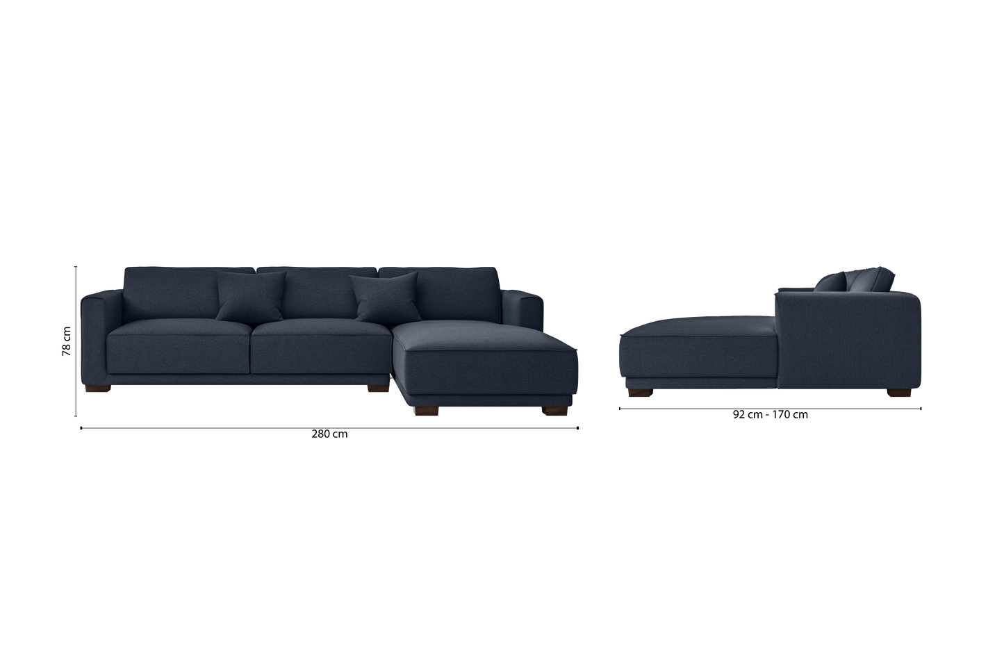 Barletta 4 Seater Right Hand Facing Chaise Lounge Corner Sofa Dark Blue Linen Fabric