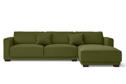 Barletta 4 Seater Right Hand Facing Chaise Lounge Corner Sofa Olive Linen Fabric