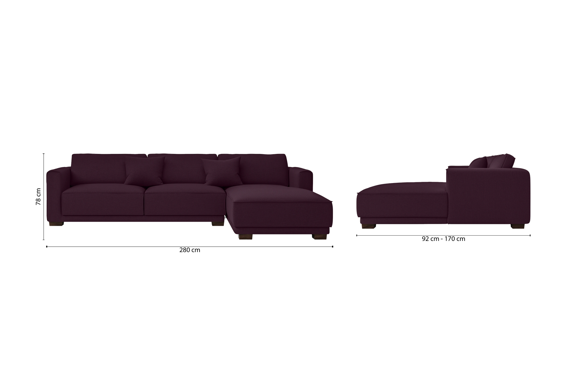 Barletta 4 Seater Right Hand Facing Chaise Lounge Corner Sofa Purple Linen Fabric