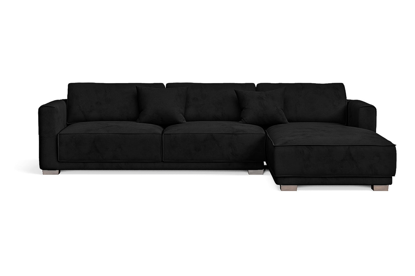 Barletta 4 Seater Right Hand Facing Chaise Lounge Corner Sofa Black Velvet