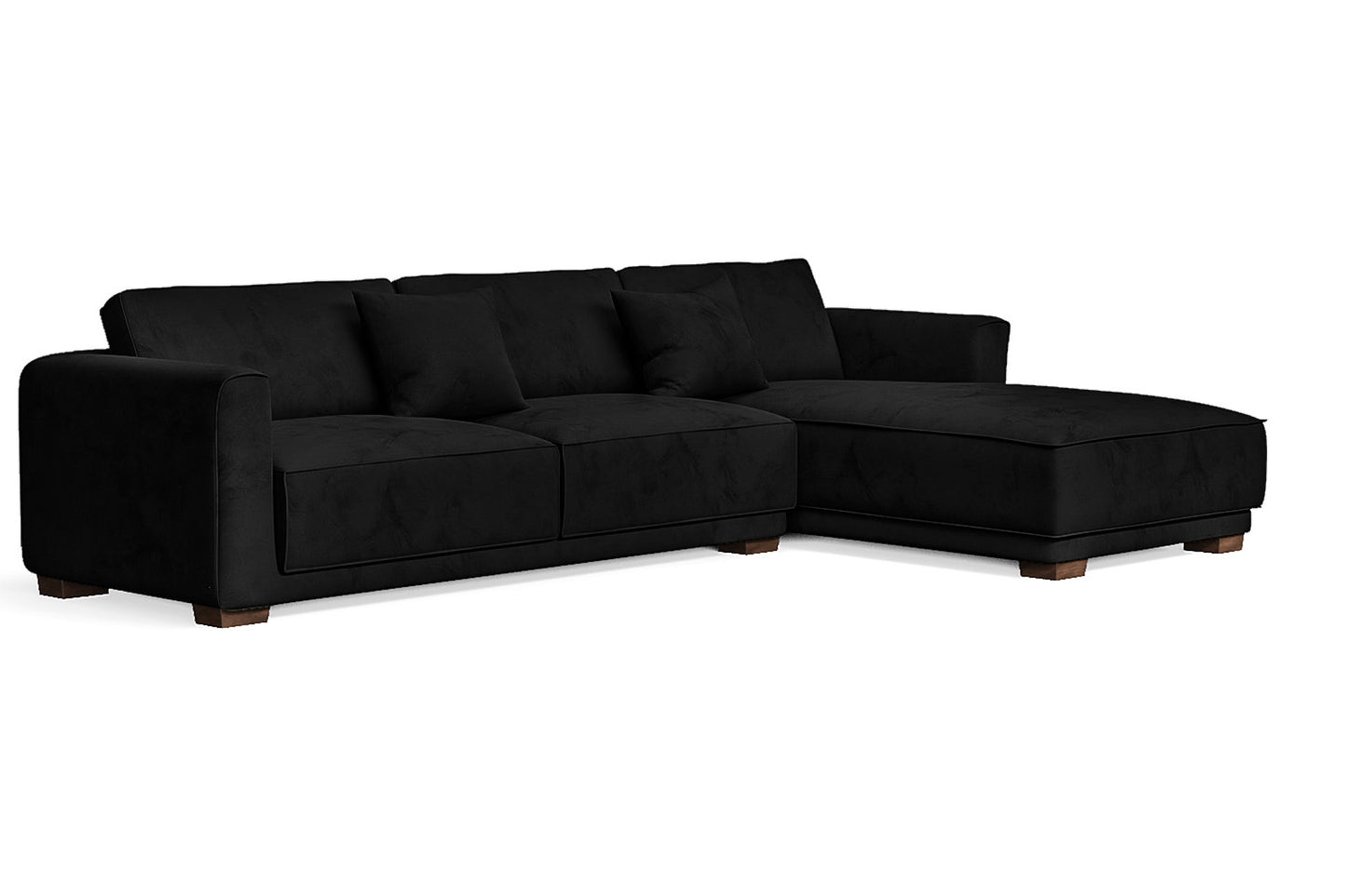 Barletta 4 Seater Right Hand Facing Chaise Lounge Corner Sofa Black Velvet