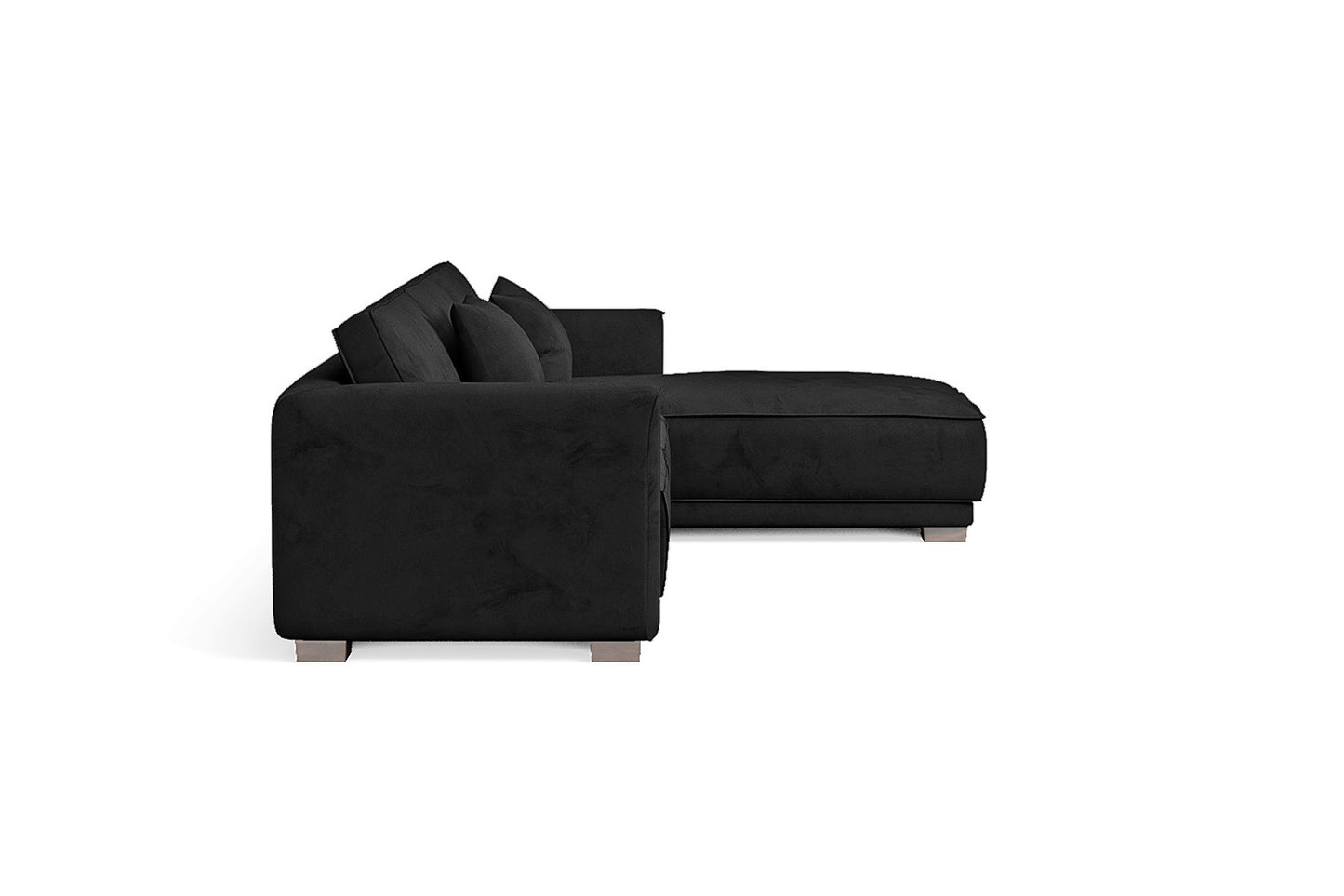 Barletta 4 Seater Right Hand Facing Chaise Lounge Corner Sofa Black Velvet