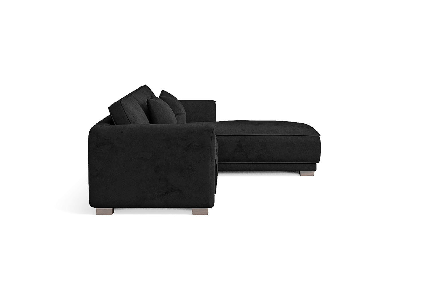 Barletta 4 Seater Right Hand Facing Chaise Lounge Corner Sofa Black Velvet