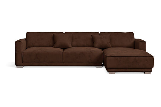 Barletta 4 Seater Right Hand Facing Chaise Lounge Corner Sofa Coffee Brown Velvet