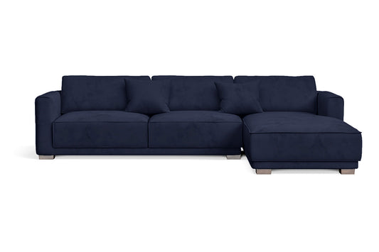 Barletta 4 Seater Right Hand Facing Chaise Lounge Corner Sofa Dark Blue Velvet