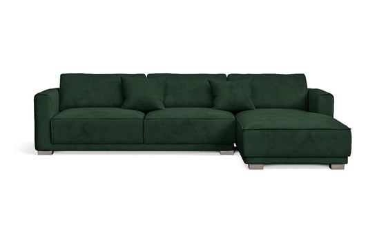 Barletta 4 Seater Right Hand Facing Chaise Lounge Corner Sofa Green Velvet