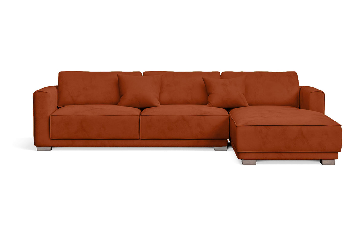 Barletta 4 Seater Right Hand Facing Chaise Lounge Corner Sofa Orange Velvet