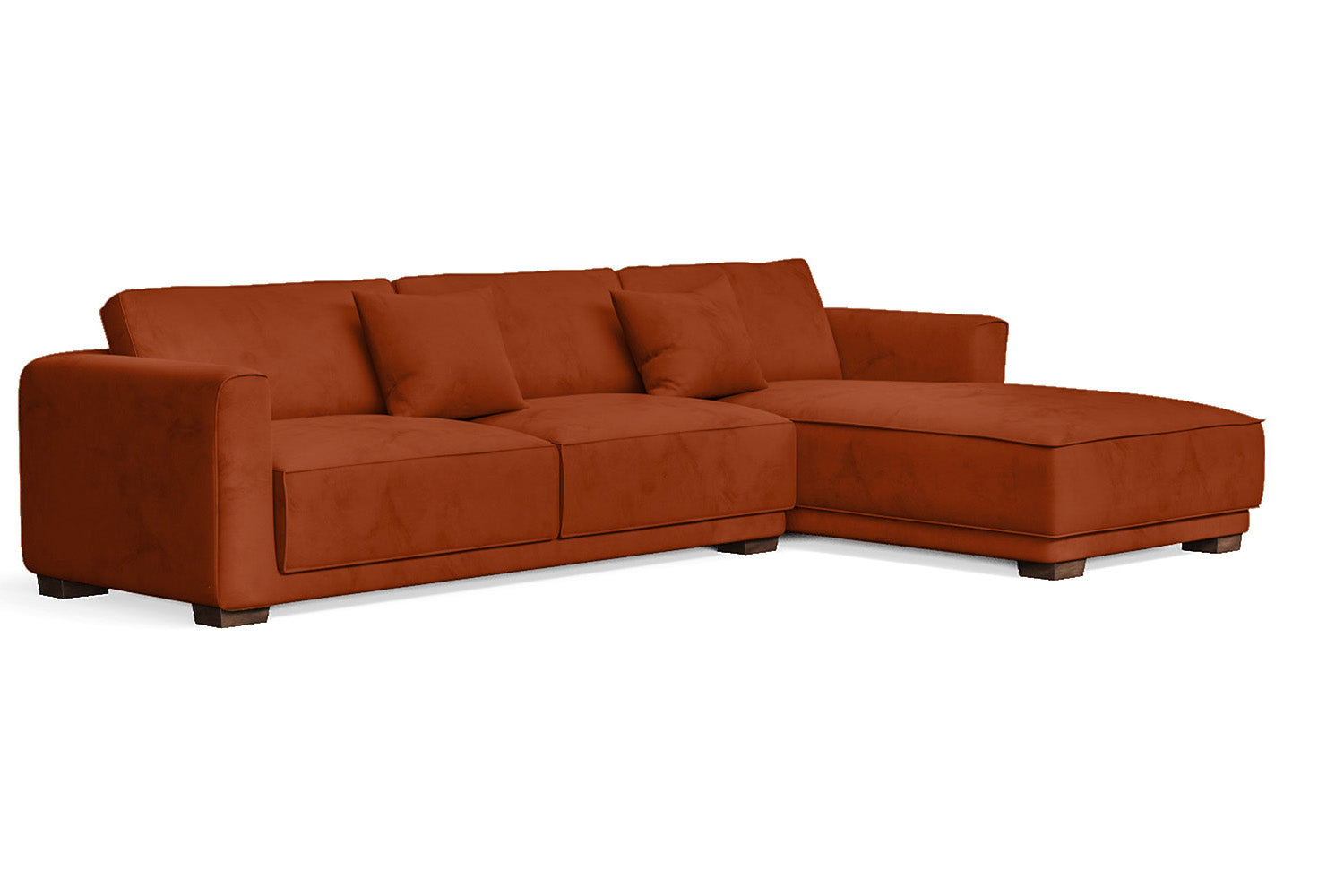 Barletta 4 Seater Right Hand Facing Chaise Lounge Corner Sofa Orange Velvet