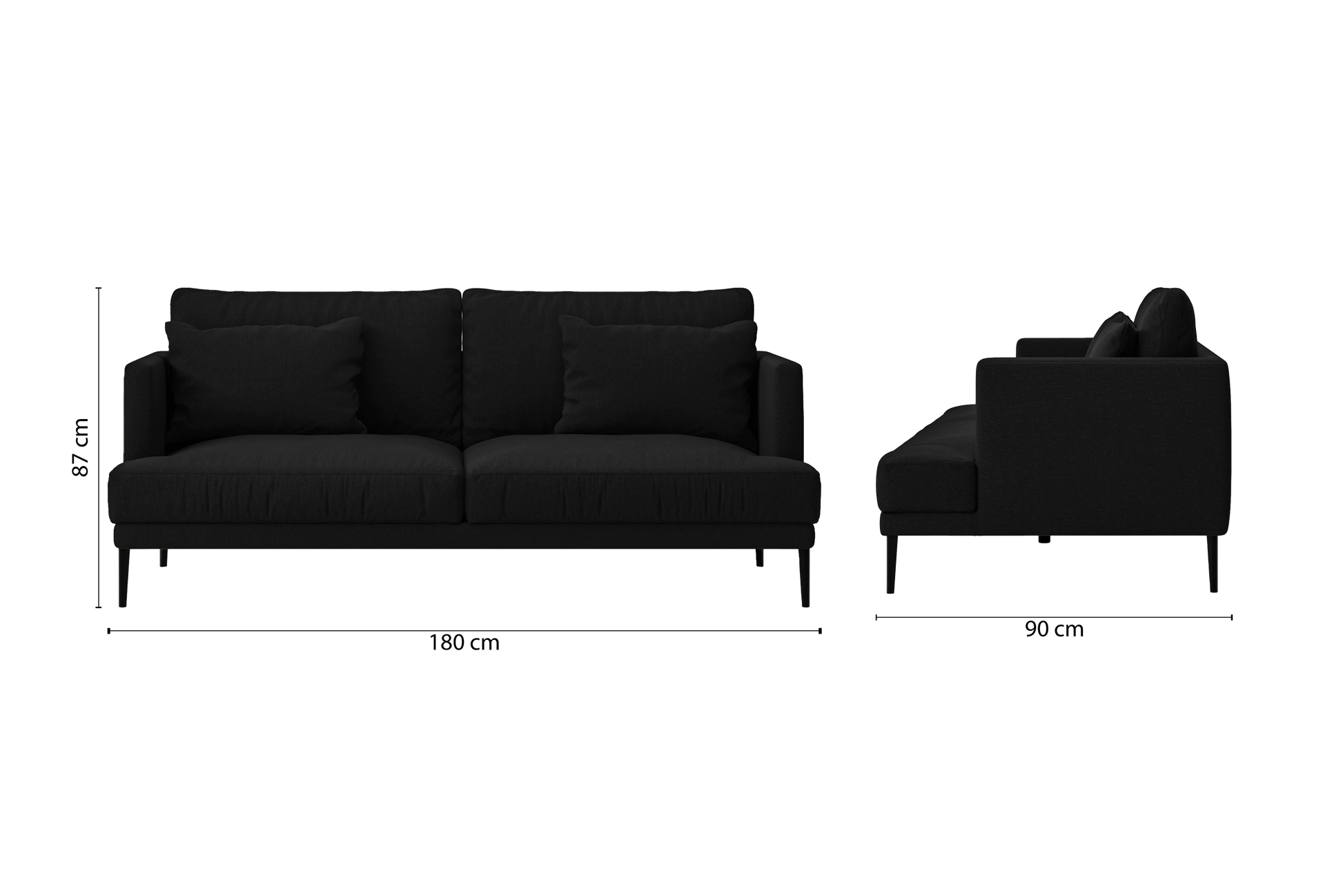 Bisceglie 2 Seater Sofa Black Linen Fabric