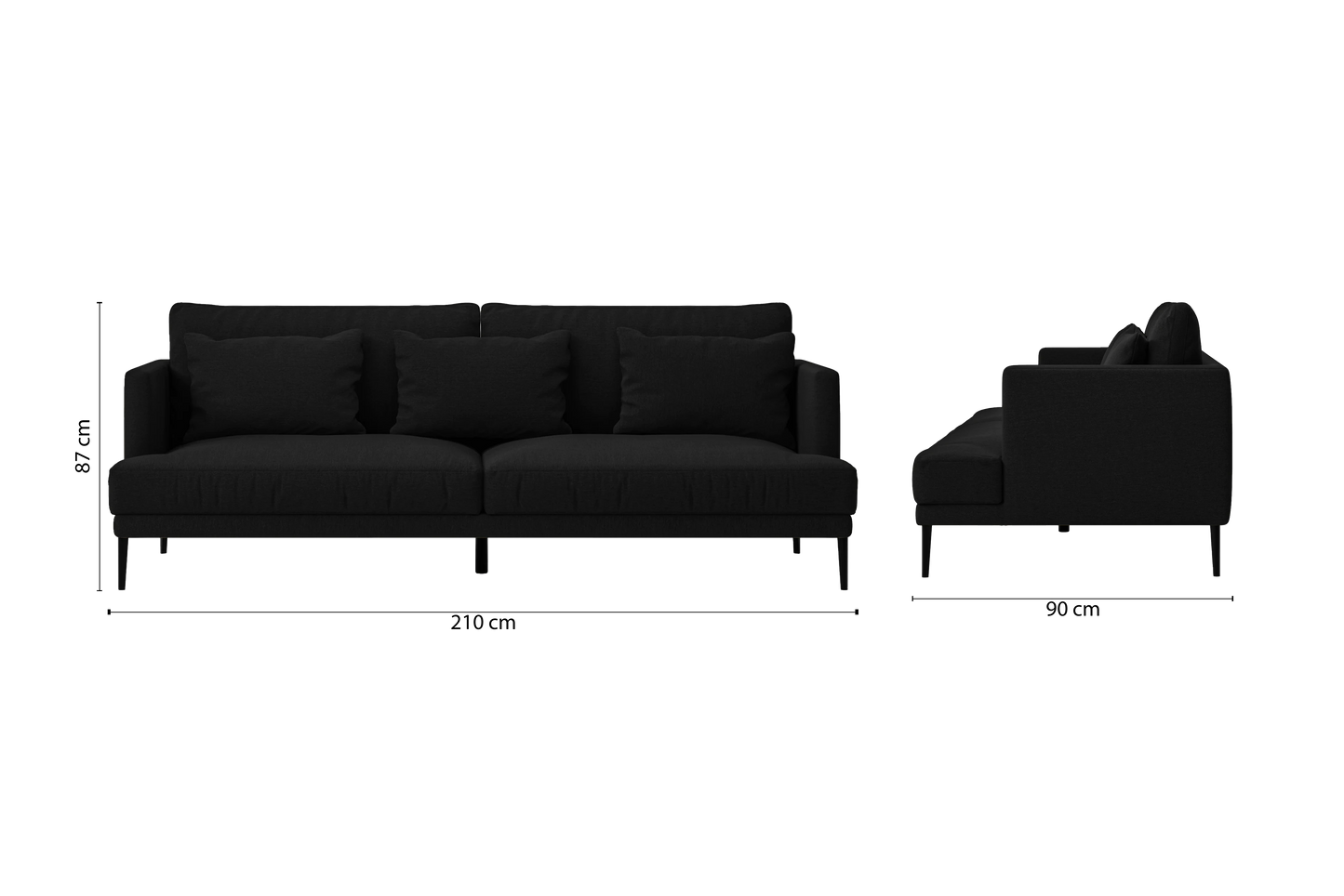 Bisceglie 3 Seater Sofa Black Linen Fabric