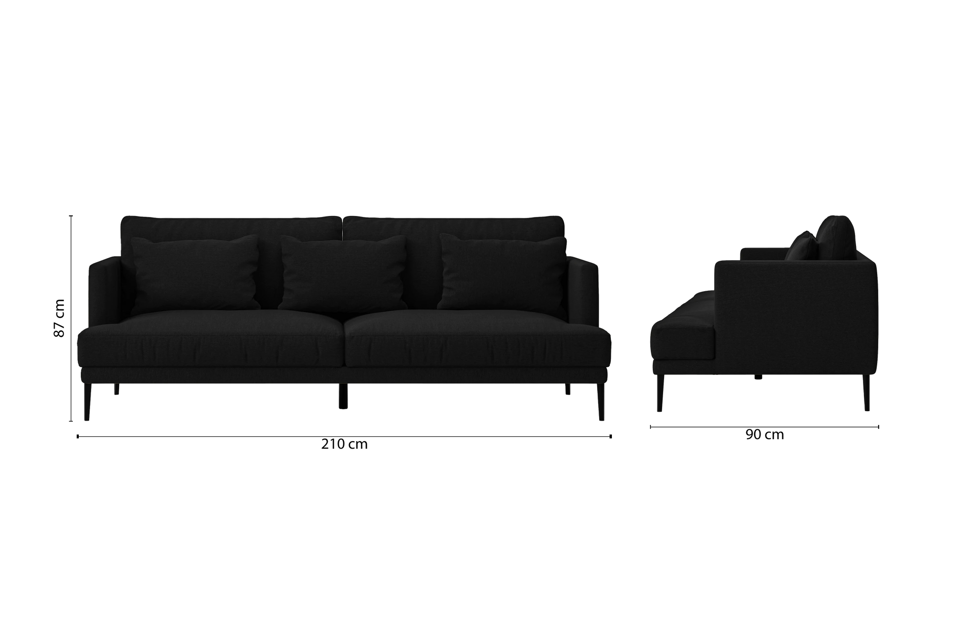 Bisceglie 3 Seater Sofa Black Linen Fabric