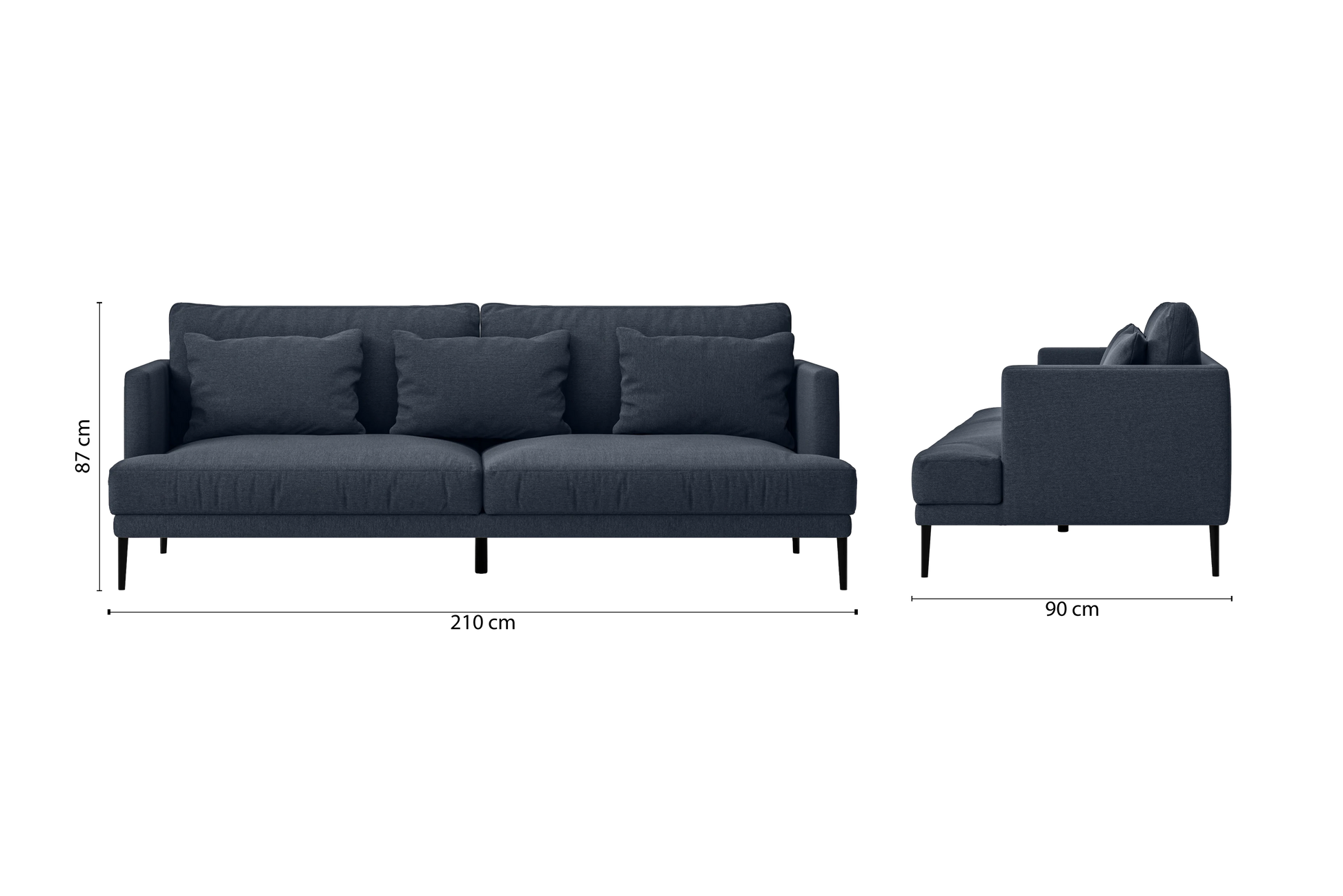 Bisceglie 3 Seater Sofa Dark Blue Linen Fabric