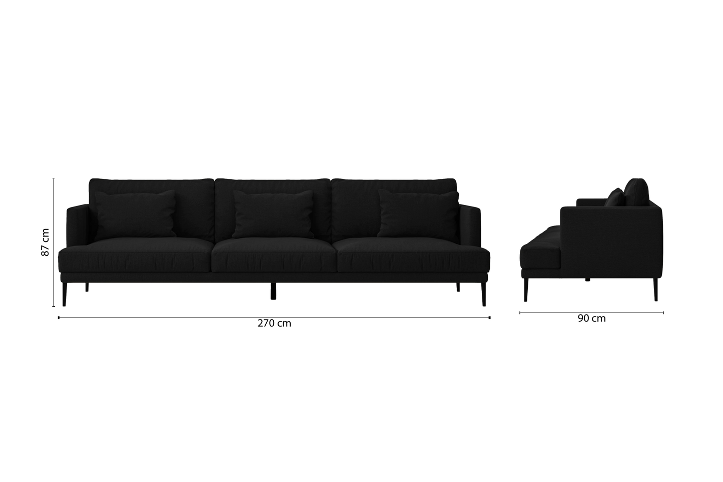 Bisceglie 4 Seater Sofa Black Linen Fabric