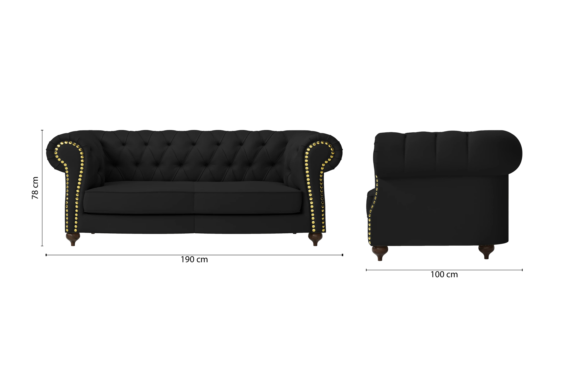 Bitonto 2 Seater Sofa Black Leather