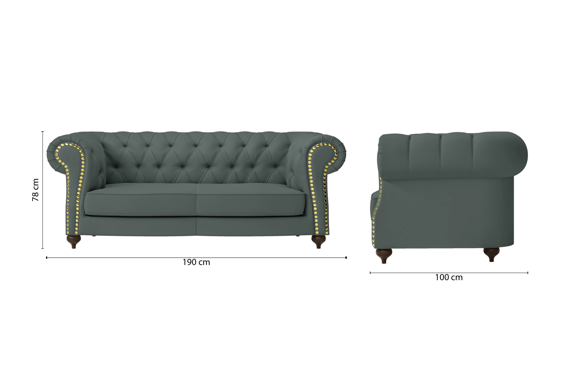 Bitonto 2 Seater Sofa Dusky Turquoise Leather