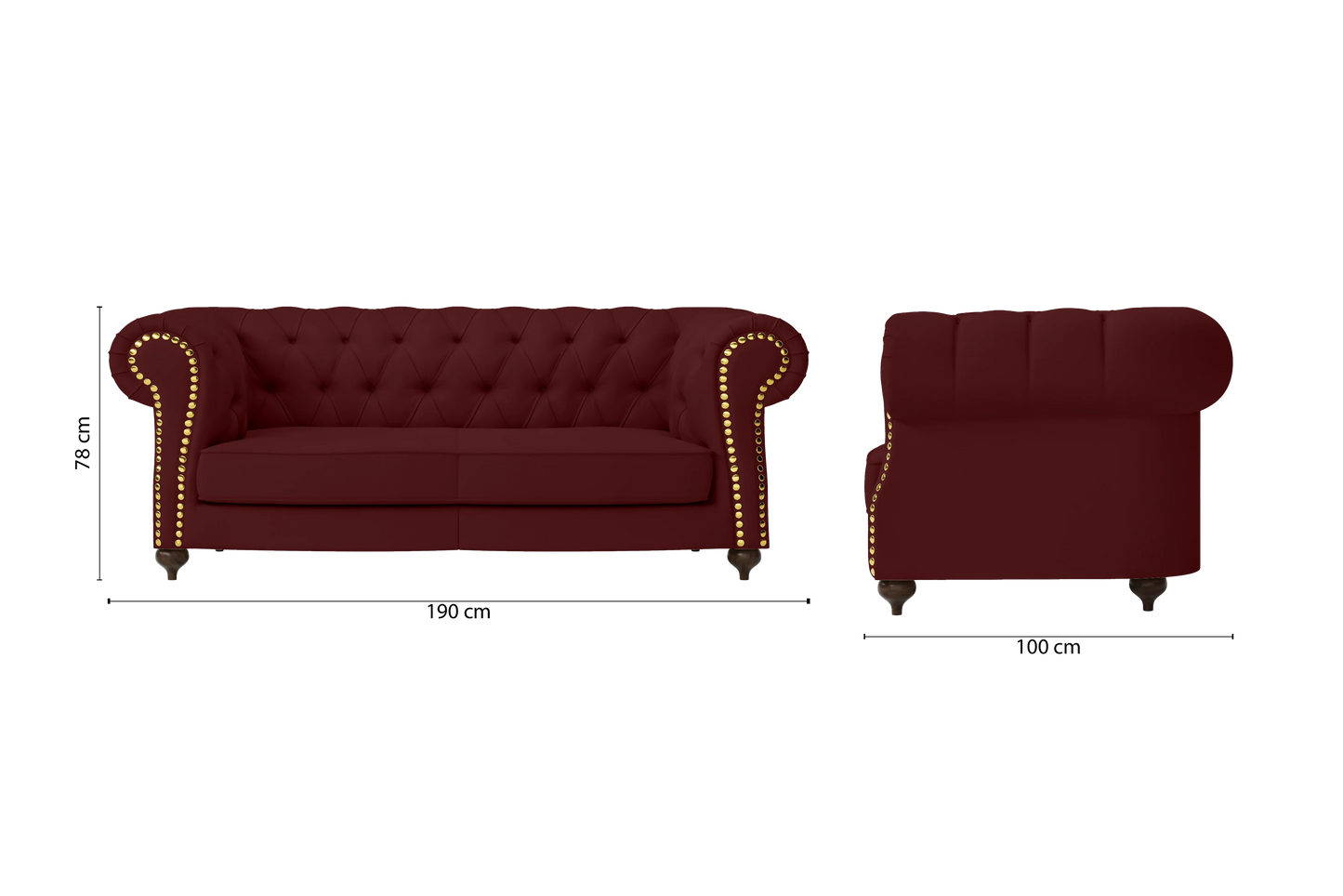 Bitonto 2 Seater Sofa Red Leather