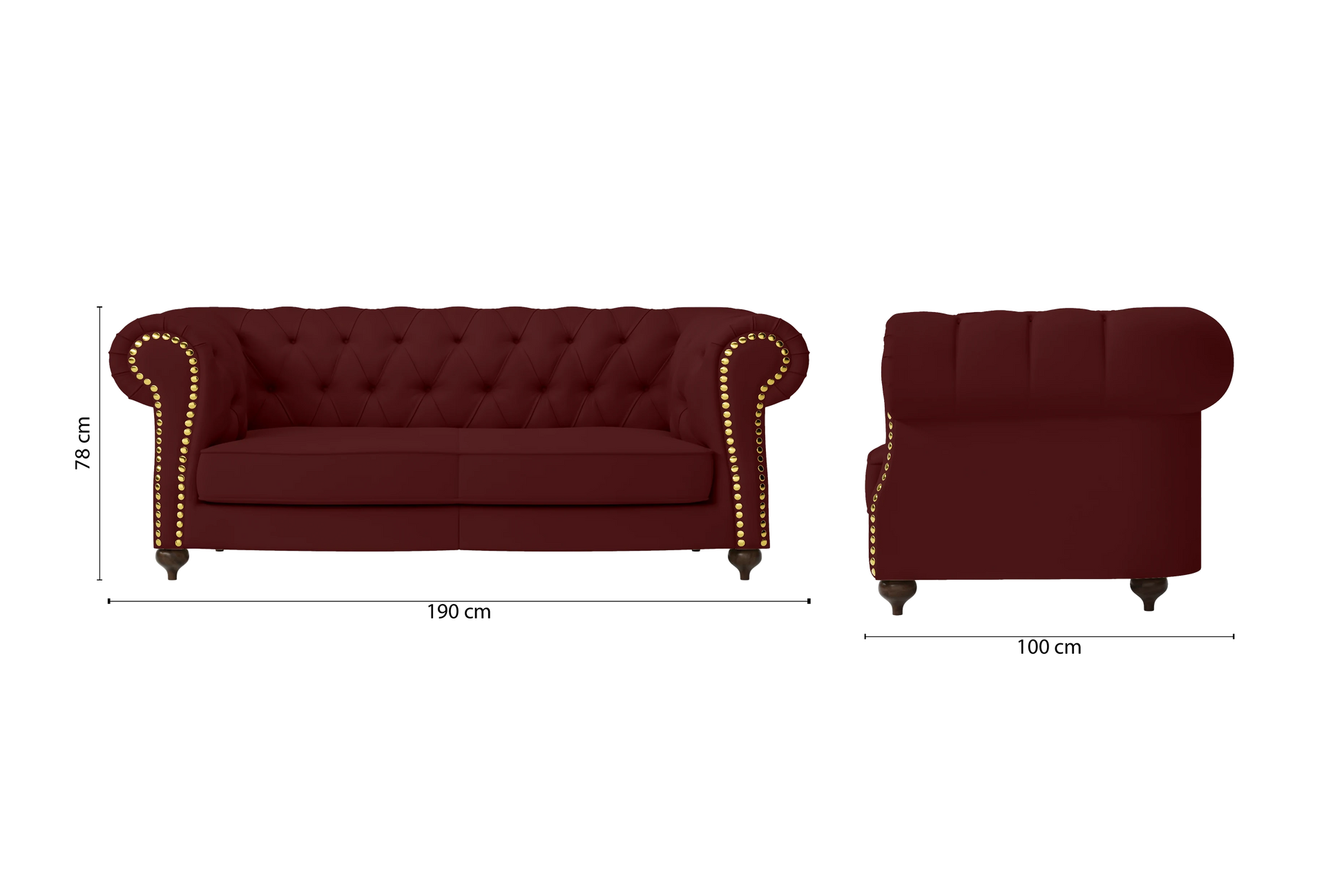 Bitonto 2 Seater Sofa Red Leather