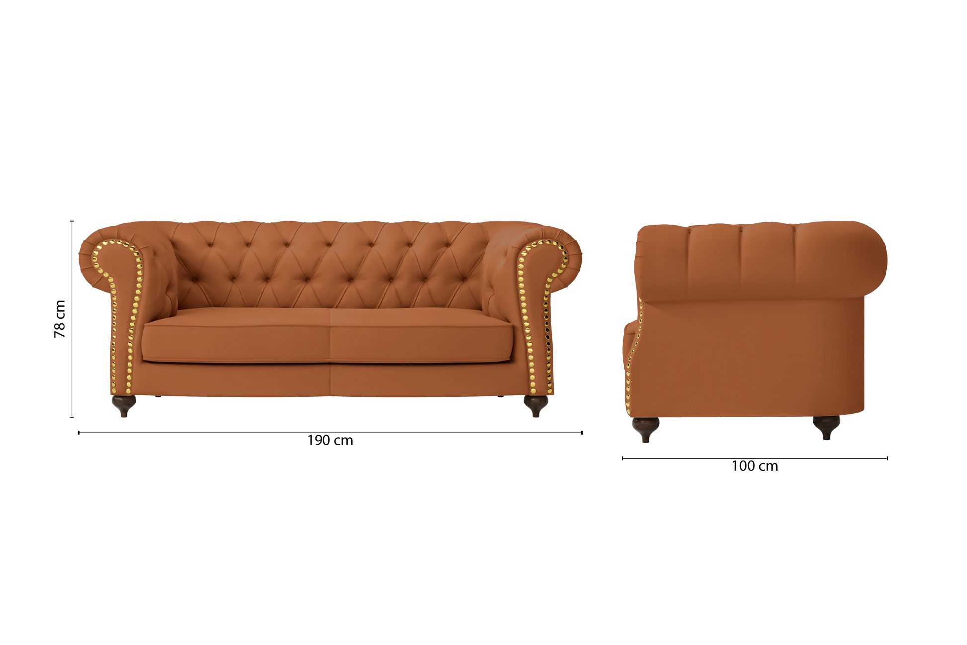 Bitonto 2 Seater Sofa Tan Brown Leather