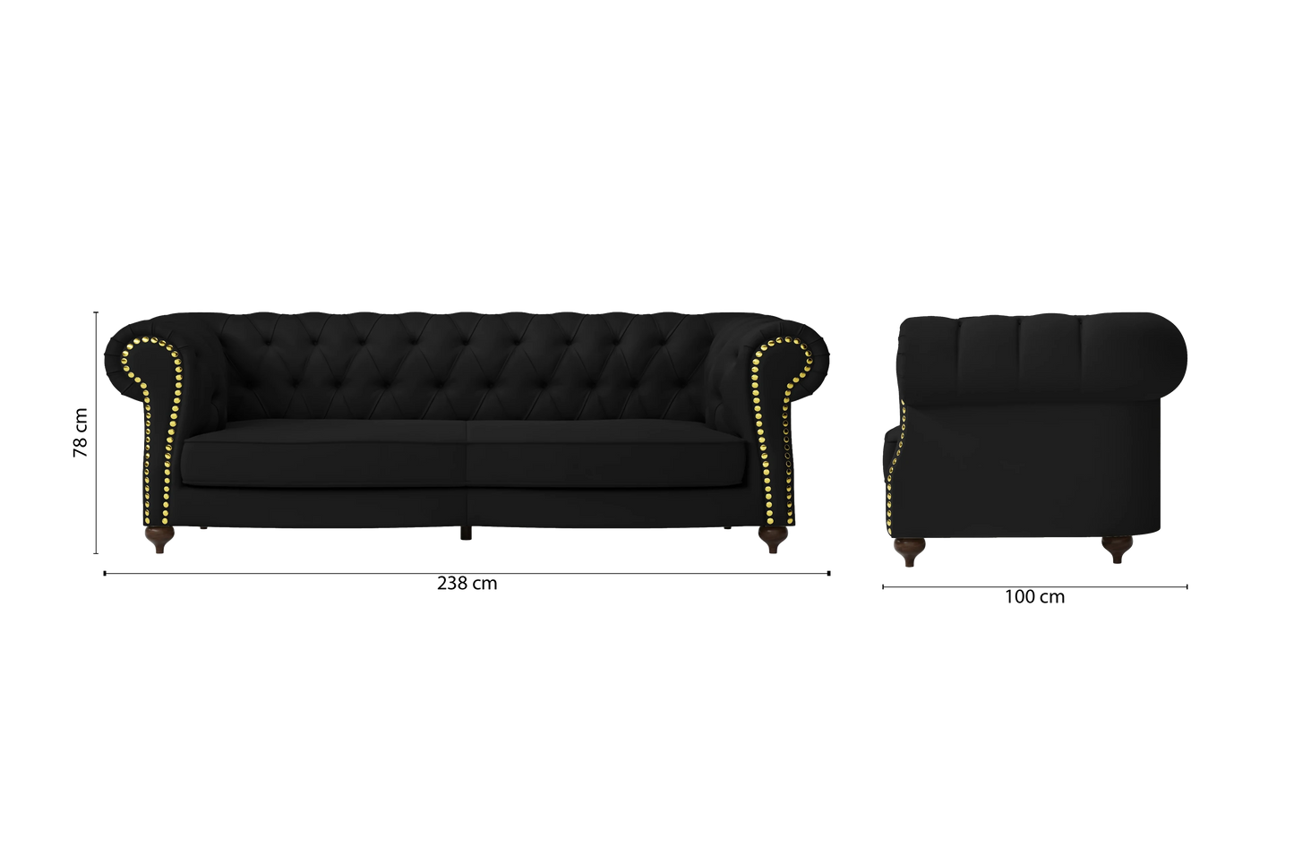 Bitonto 3 Seater Sofa Black Leather