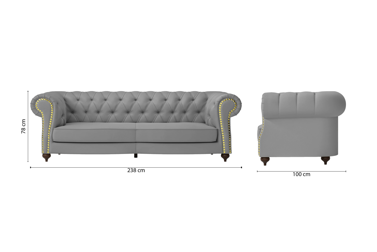 Bitonto 3 Seater Sofa Grey Leather