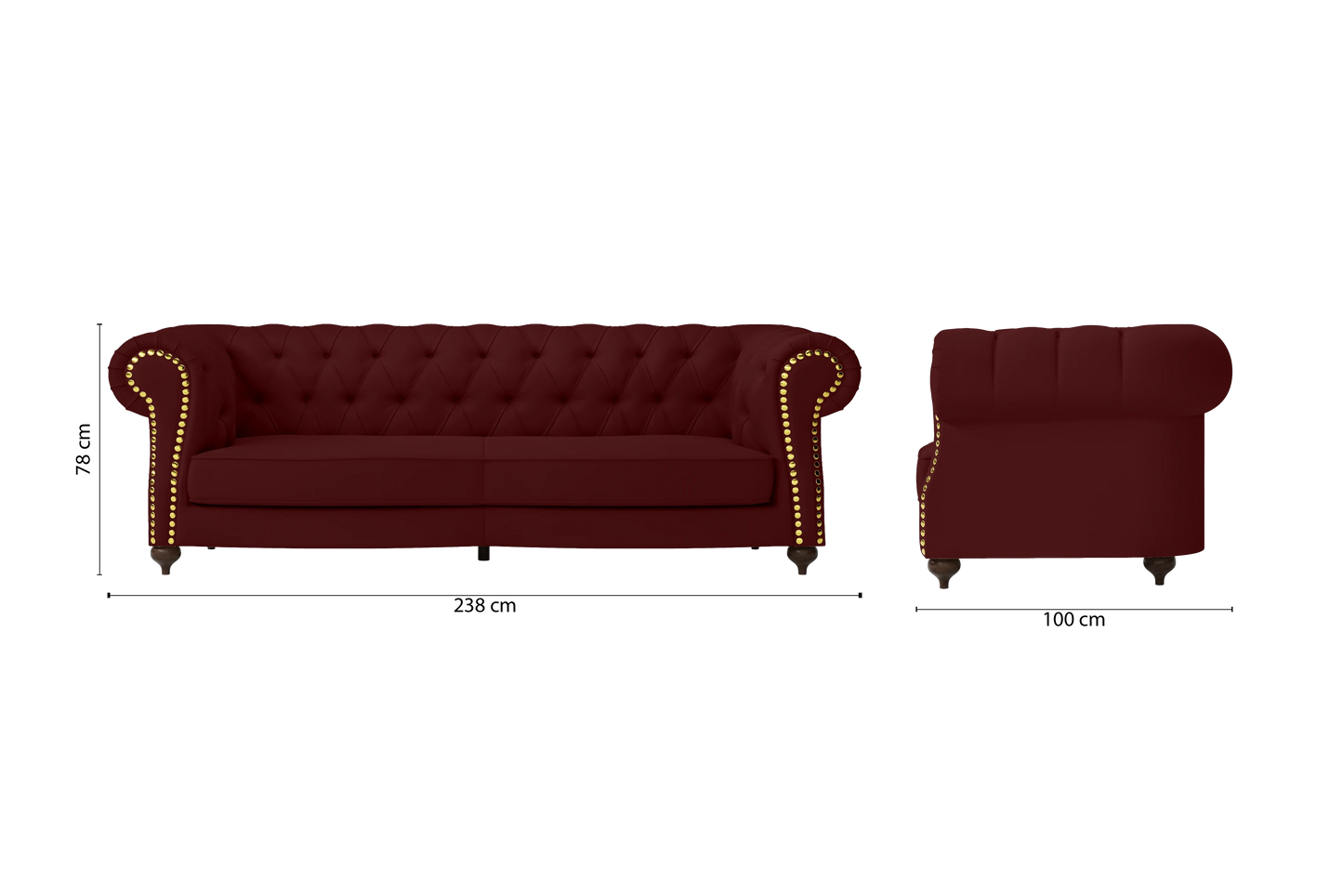 Bitonto 3 Seater Sofa Red Leather