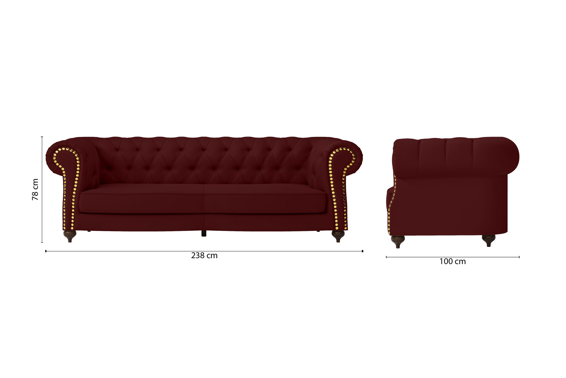 Bitonto 3 Seater Sofa Red Leather