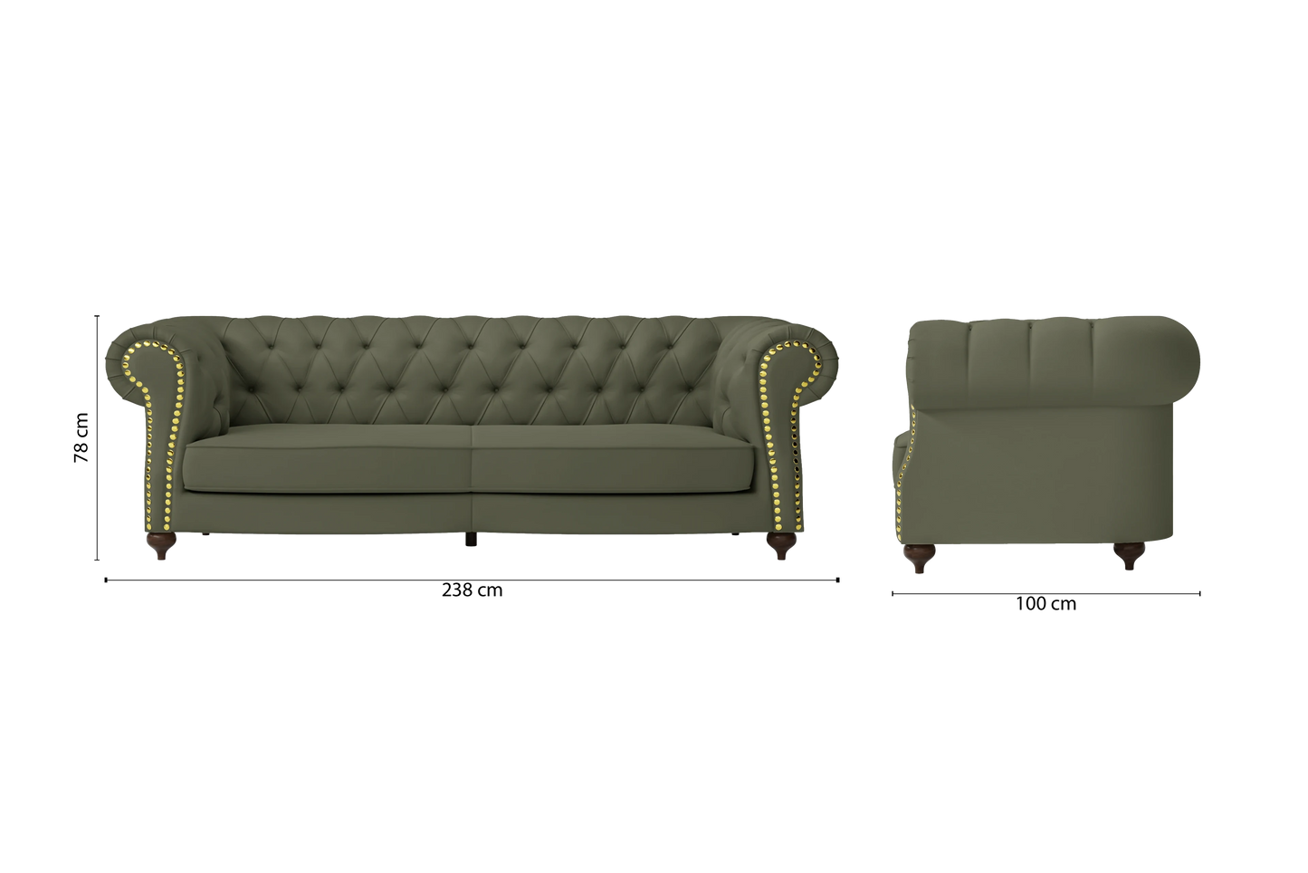 Bitonto 3 Seater Sofa Sage Leather