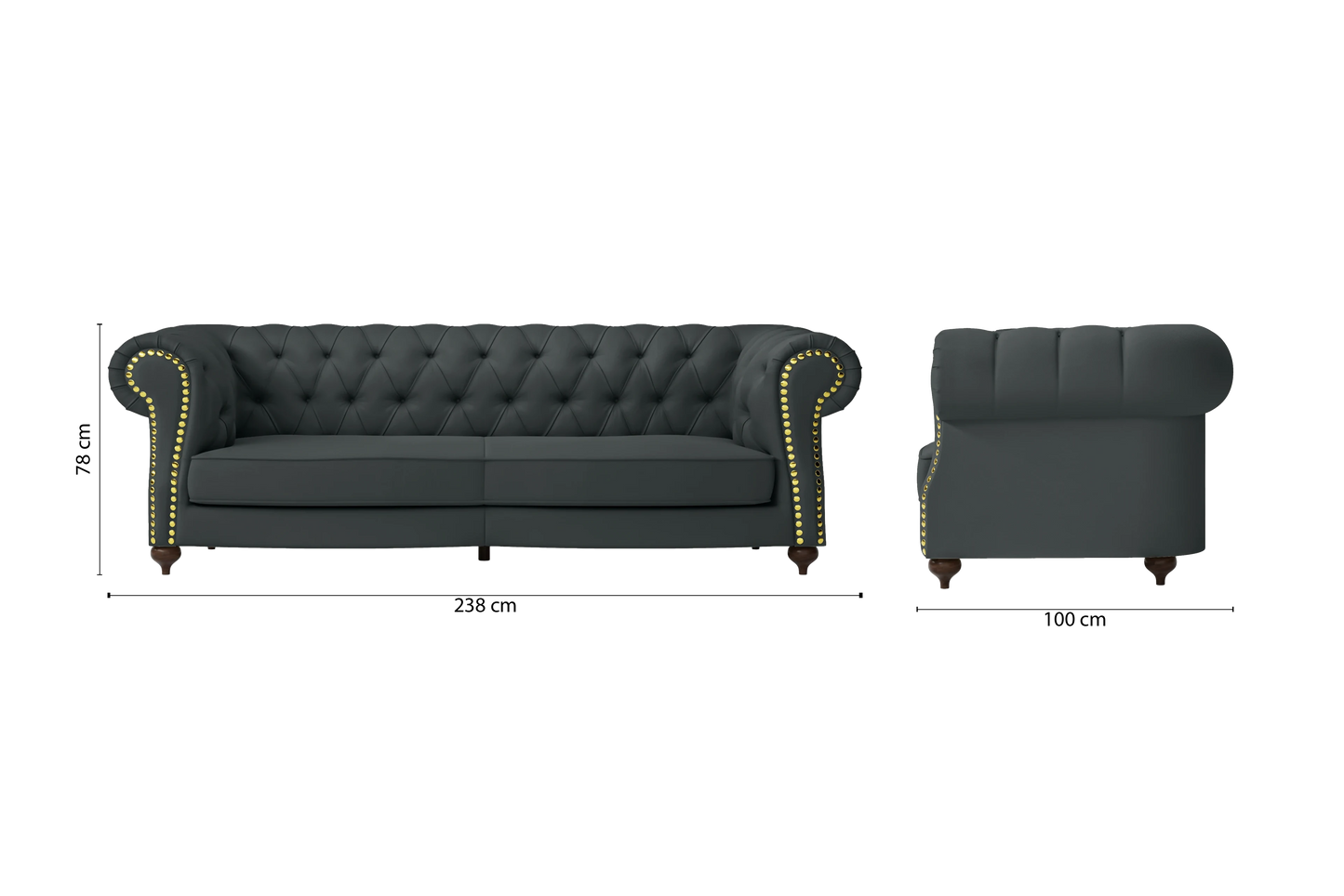 Bitonto 3 Seater Sofa Slate Leather