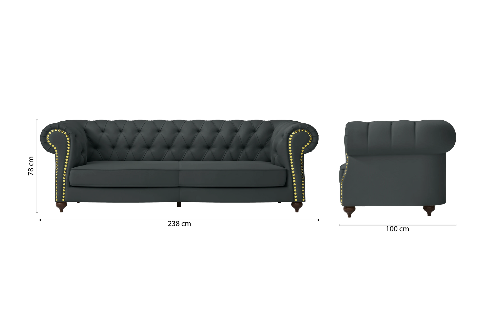 Bitonto 3 Seater Sofa Slate Leather