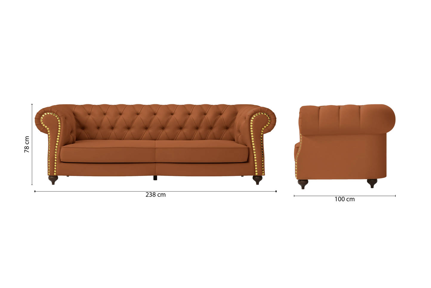 Bitonto 3 Seater Sofa Tan Brown Leather