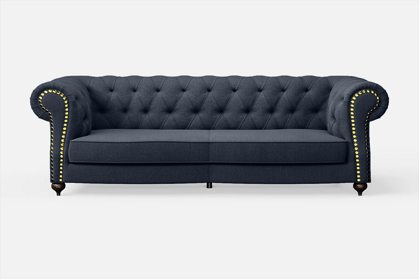 Bitonto 3 Seater Sofa Dark Blue Linen Fabric