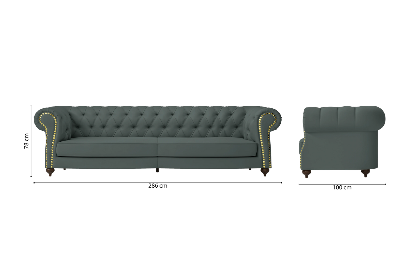 Bitonto 4 Seater Sofa Dusky Turquoise Leather