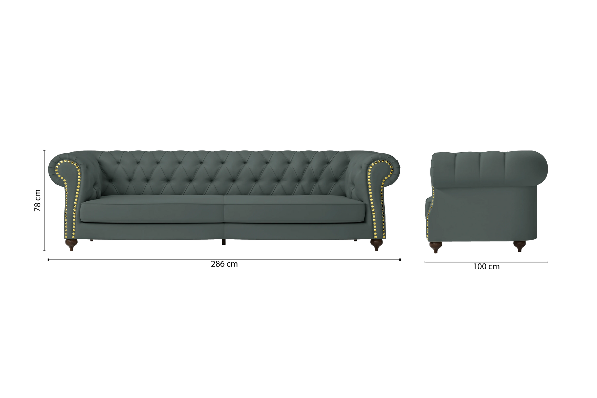 Bitonto 4 Seater Sofa Dusky Turquoise Leather