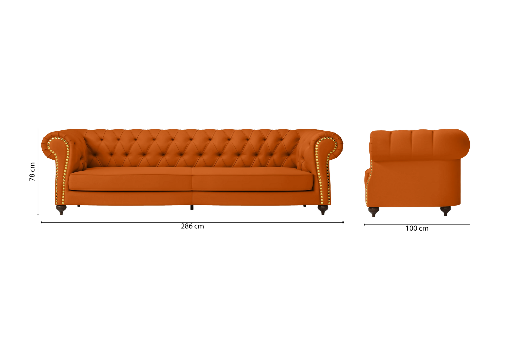 Bitonto 4 Seater Sofa Orange Leather