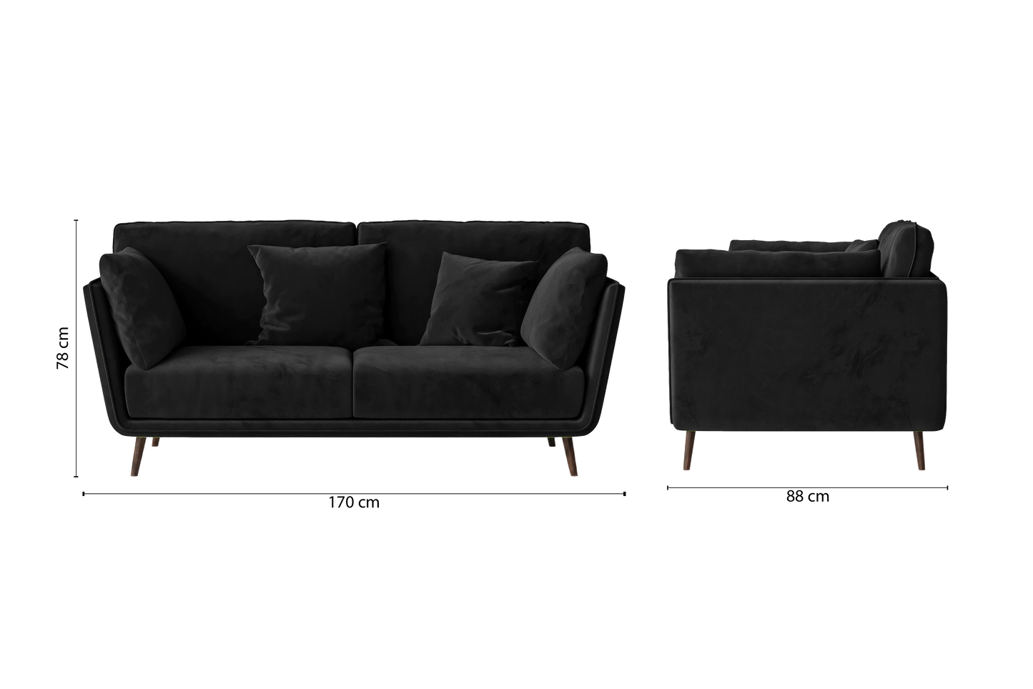 Bologna 2 Seater Sofa Black Velvet