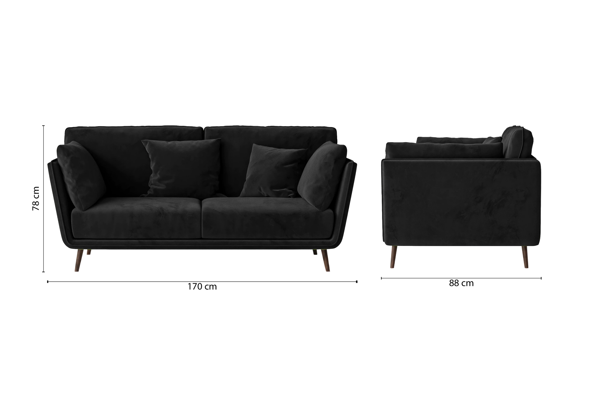 Bologna 2 Seater Sofa Black Velvet